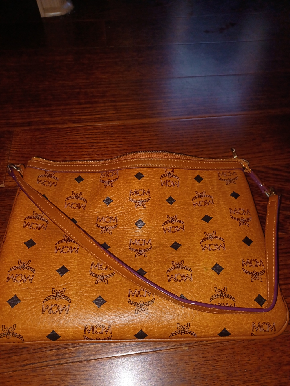 MCM Cognac Visetos Logo Crossbody Pouch in Brown